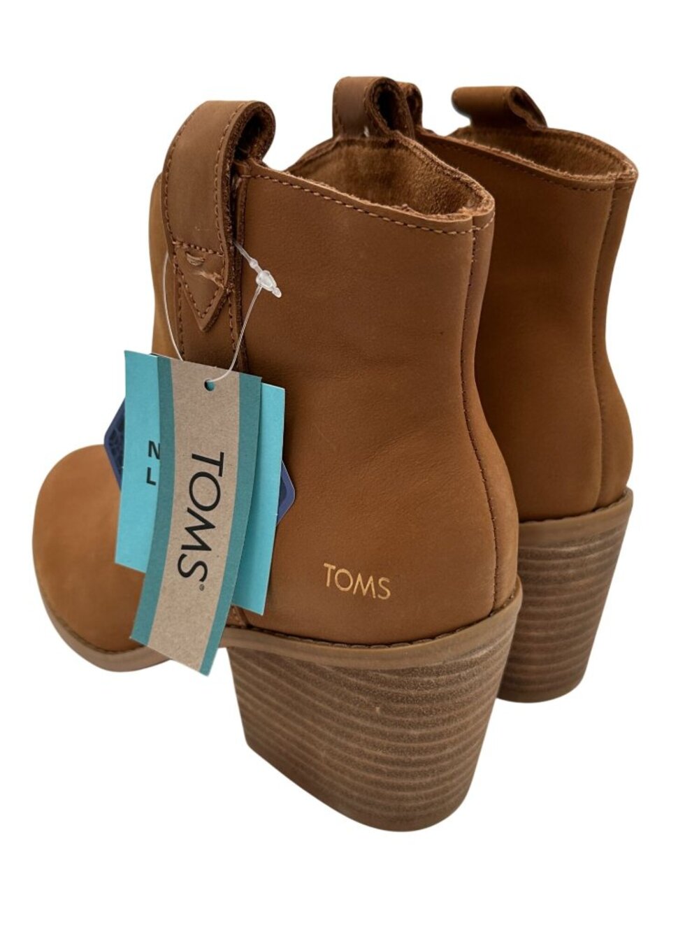 Toms Ankle Booties Womens Size 7.5 Brown Leather Stacked Blocked Heel NEW - Picture 5 of 12